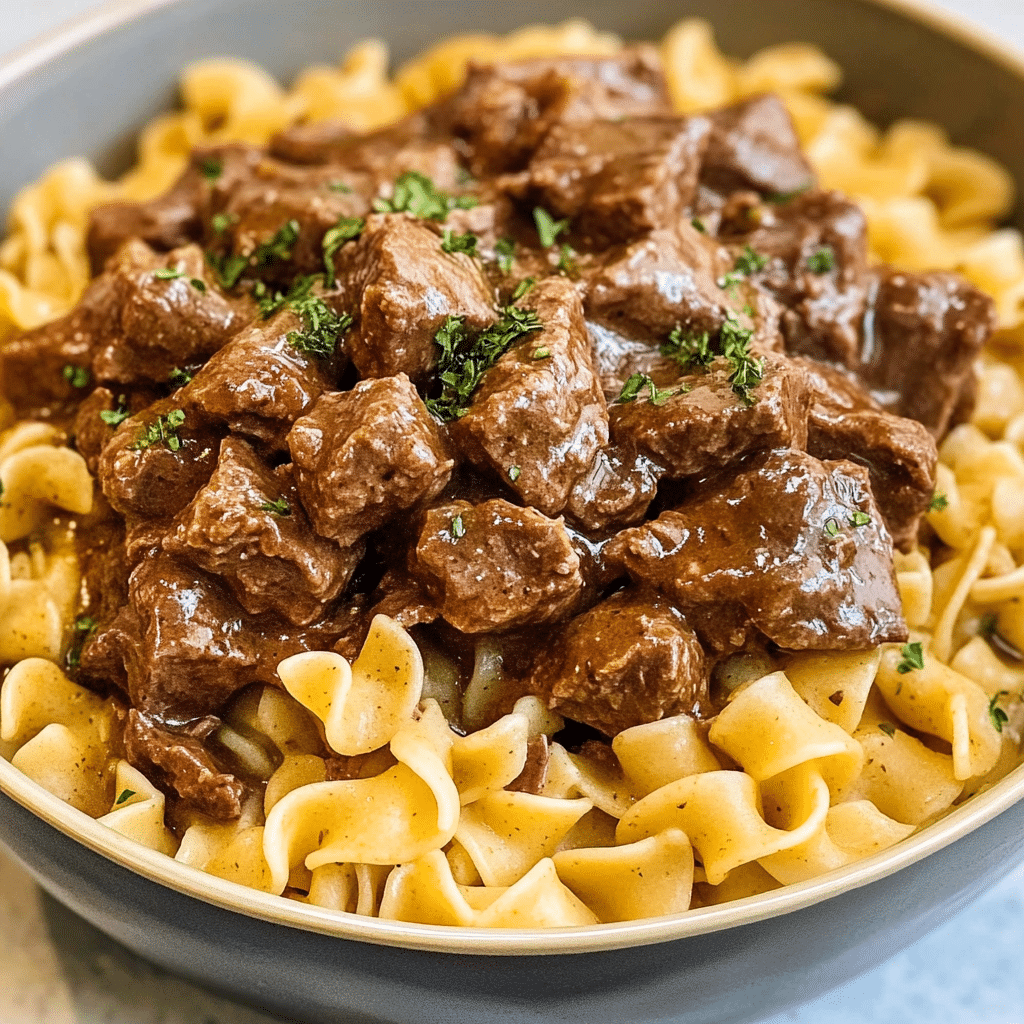 Crockpot Beef Tips & Noodles