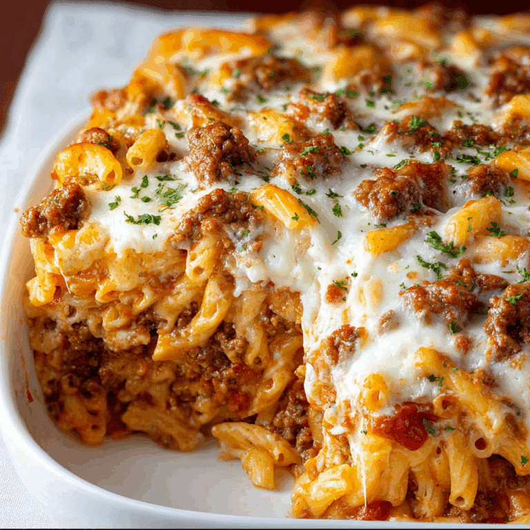 Cheesy Layered Ground Beef and Pasta Casserole