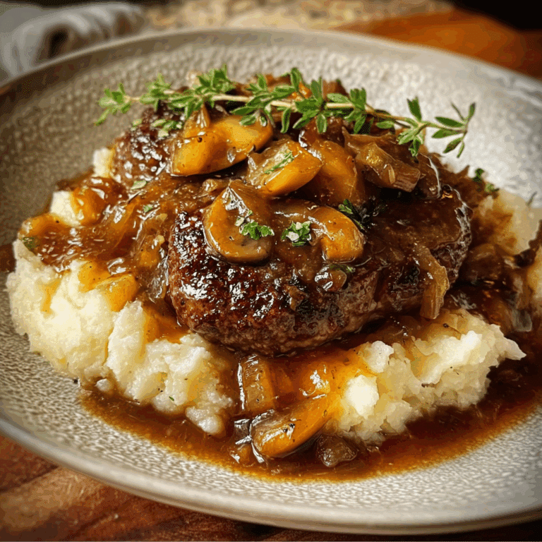 Salisbury Steak with Garlic Mashed Potatoes and Mushroom & Onion Gravy