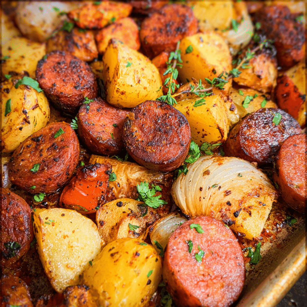 Oven Roasted Smoked Sausage and Potatoes