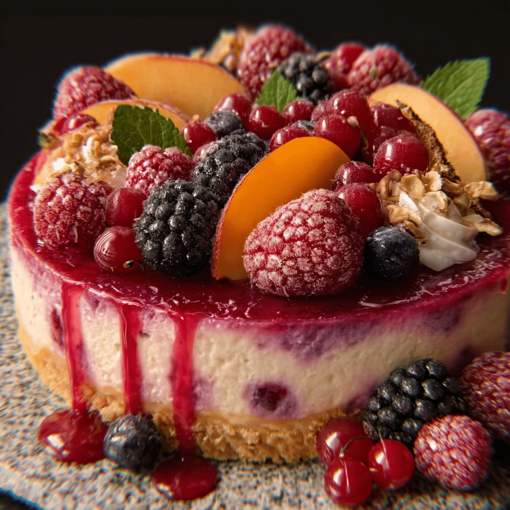 Summer Berry and Peach Cheesecake